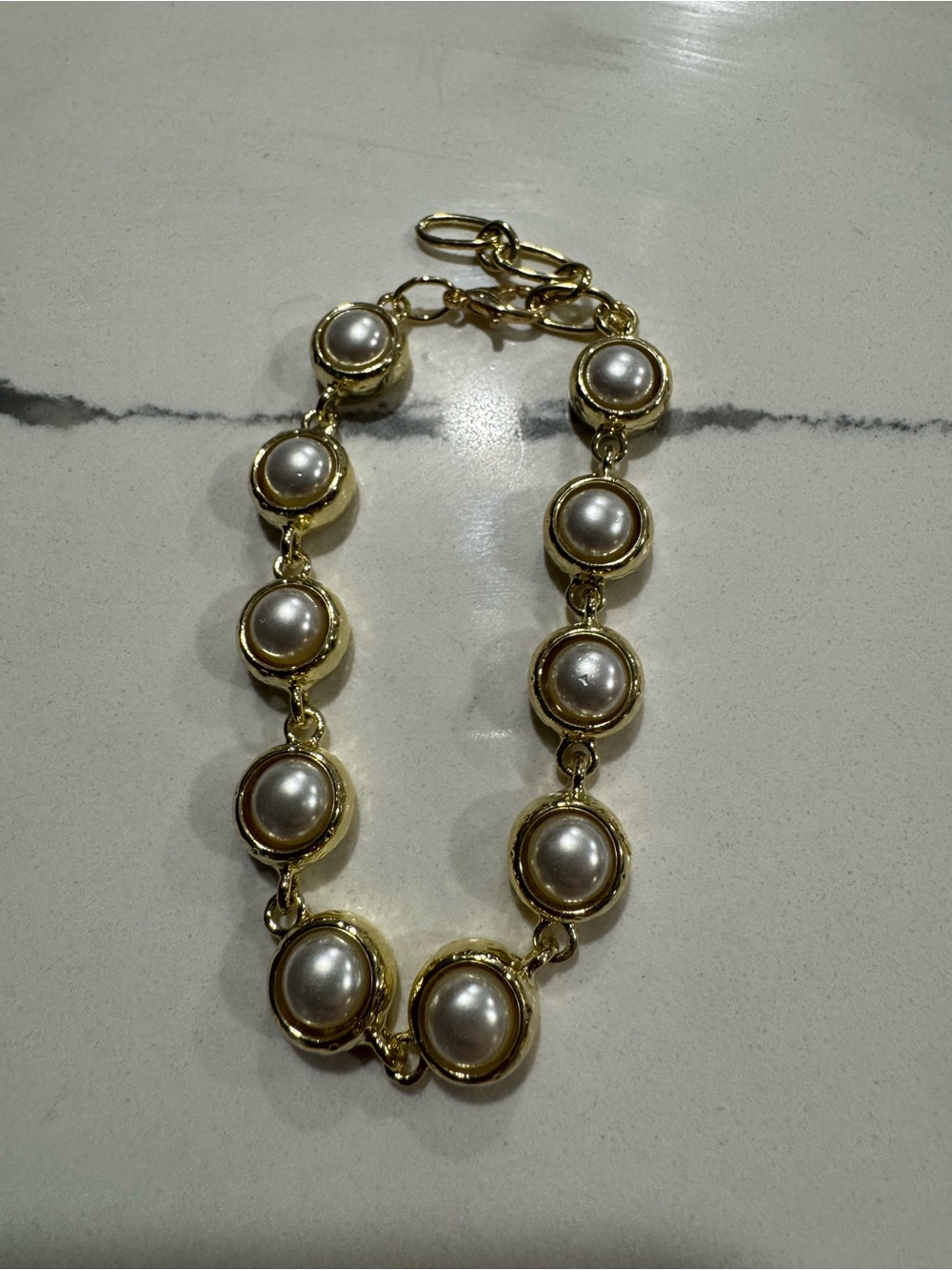 Gold Pearl Link Bracelet - Elegant Women's Jewelry